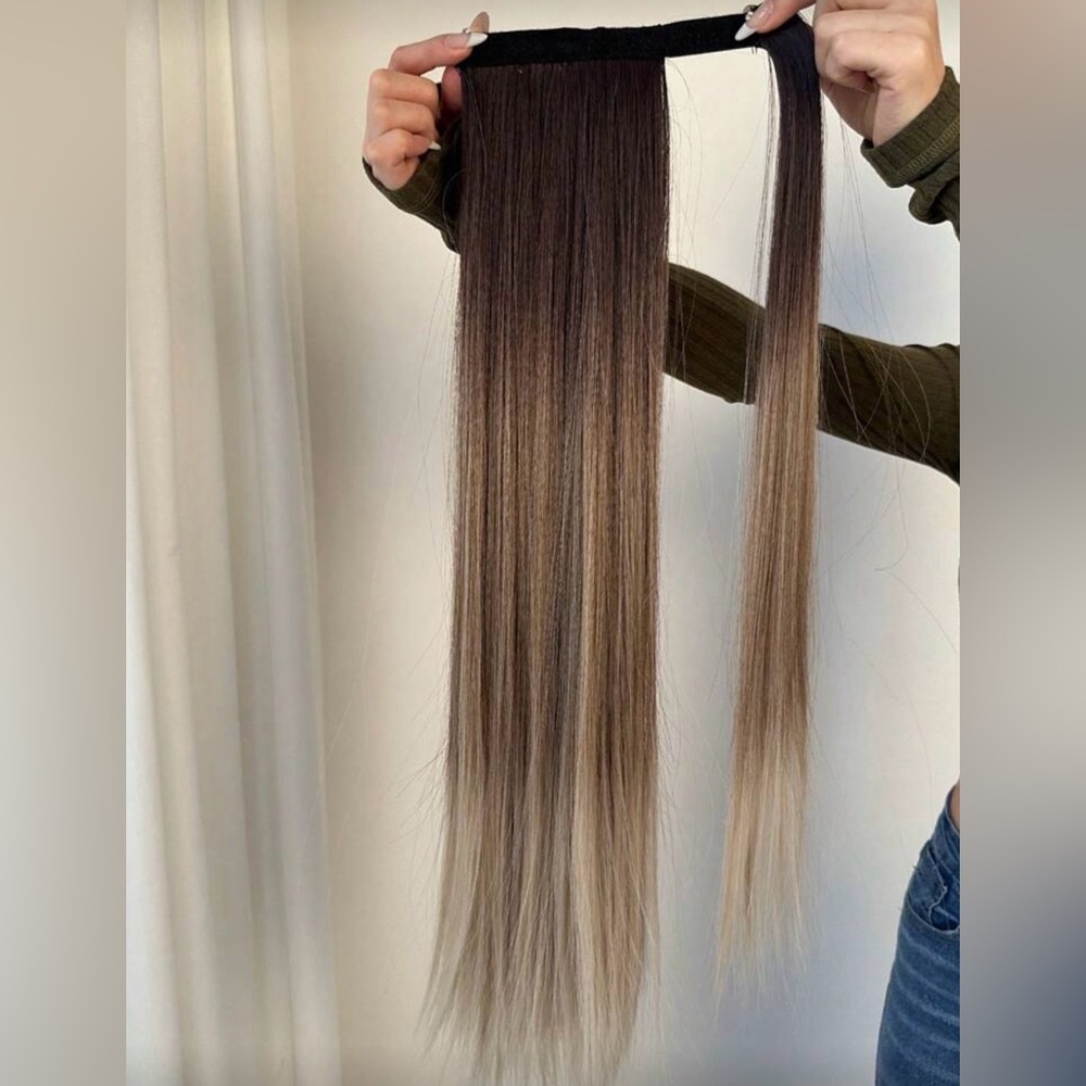 Balayage Wrap-Around Ponytail – Ombre Brown to Ash Blonde 32 “Extension - Picture 12 of 15